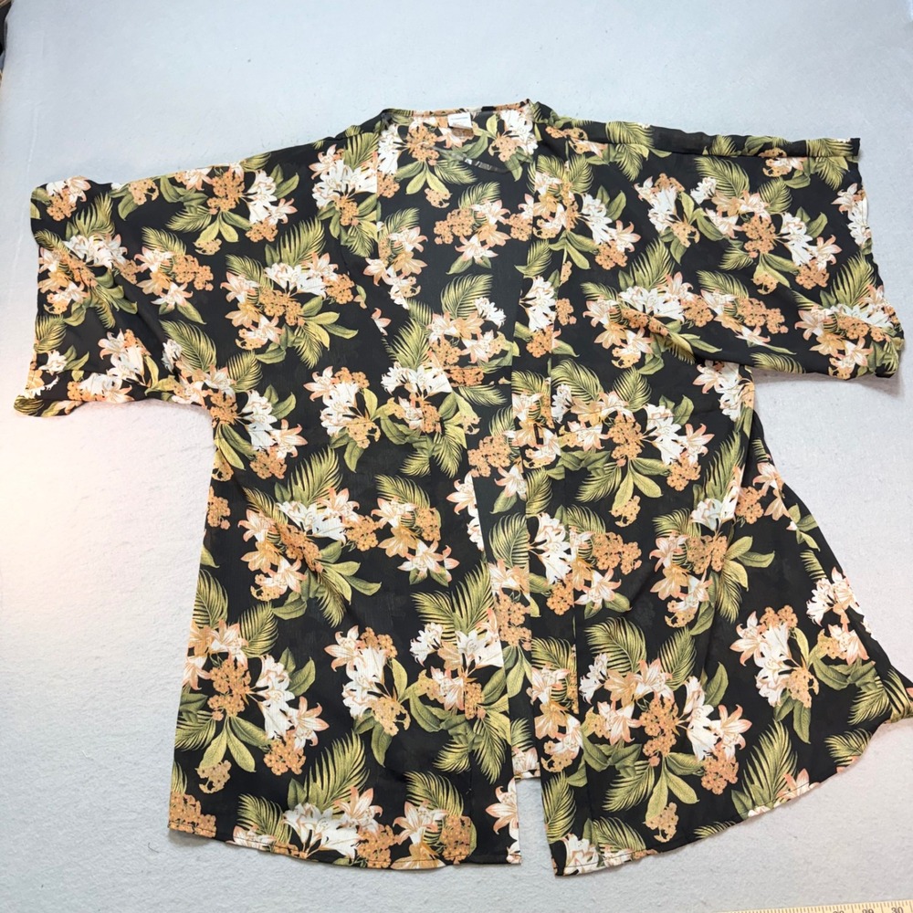 Floral Kimono Duster L-XL Black Orange White Bohemian Lightweight‎ Cover Up